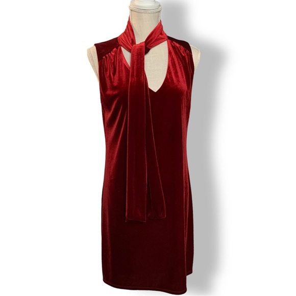 LAUNDRY by SHELLI SEGAL | Tie-Neck Velvet Shift Dress Size 6 - Picture 2 of 10